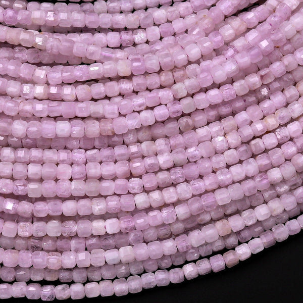 Natural Purple Pink Kunzite Faceted 2mm 3mm 4mm Cube Beads Micro Faceted Laser Diamond Cut 15.5" Strand