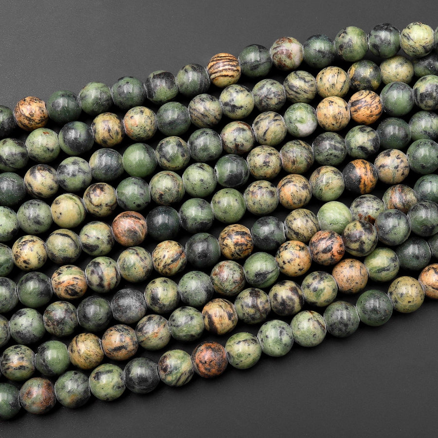 Large Hole Beads Natural Verdite Jungle Jasper 8mm 10mm Round Beads Big 2.5mm Hole 8" Strand