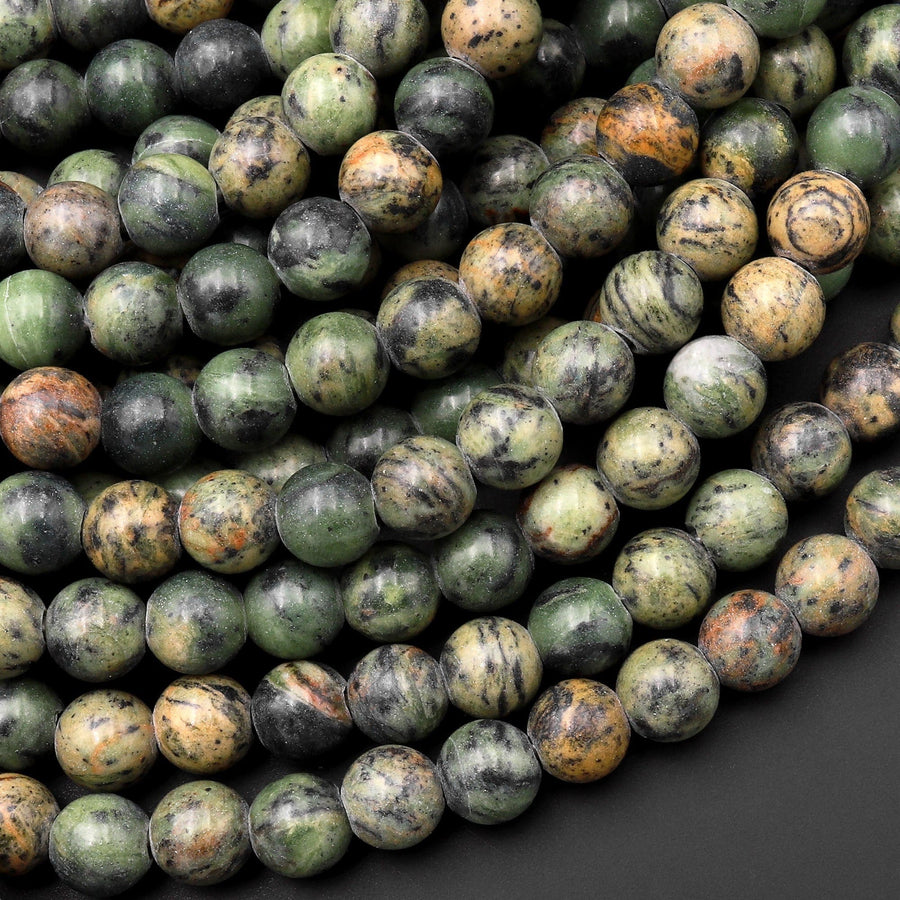 Large Hole Beads Natural Verdite Jungle Jasper 8mm 10mm Round Beads Big 2.5mm Hole 8" Strand