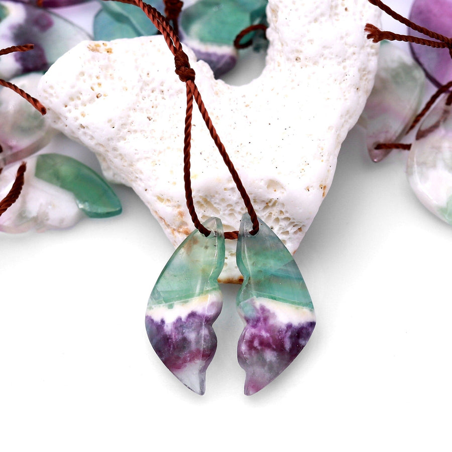 Natural Rainbow Fluorite Abstract Butterfly Wing Earring Pair Drilled Gemstone Cabochon Cab Matched Earrings Beads