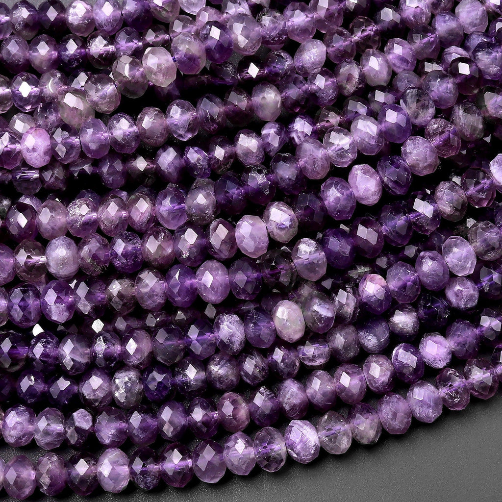 Faceted Natural Amethyst 5mm rondelle Beads 15.5" Strand