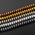 Matte Hematite Smooth Rondelle Wheel Saucer Beads 3mm 4mm 6mm Titanium Silver Gold Bronze Champagne Gunmetal Black Colors 15.5" Strand