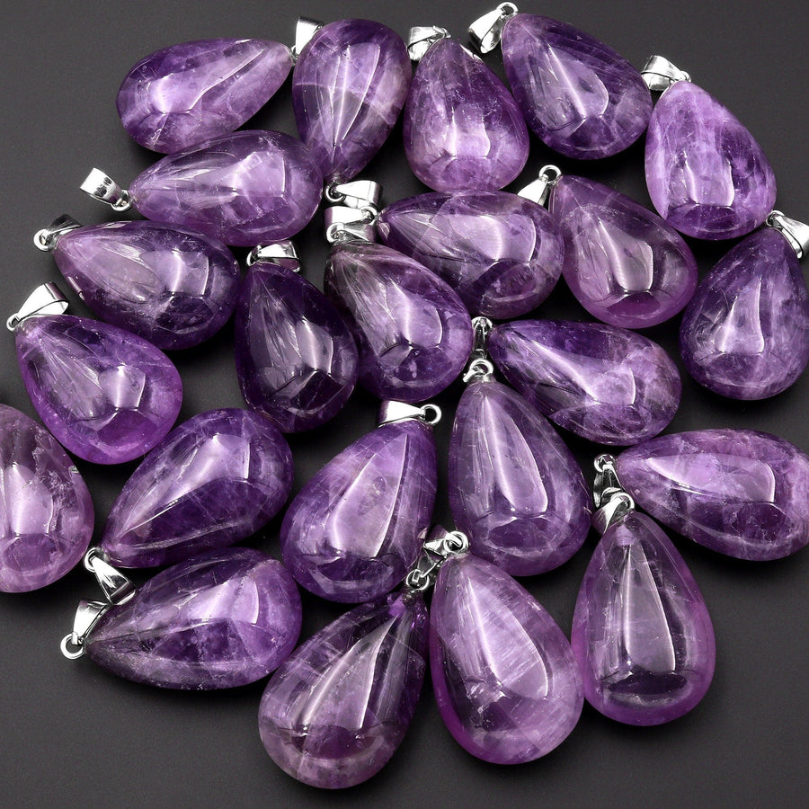 Natural Purple Amethyst Gemstone Teardrop Pendant Natural Crystal Focal Bead