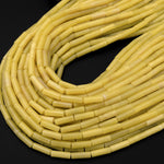 Natural Lemon Jade Thin Long Tube Beads 14mm Yellow 15.5" Strand