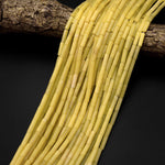 Natural Lemon Jade Thin Long Tube Beads 14mm Yellow 15.5" Strand