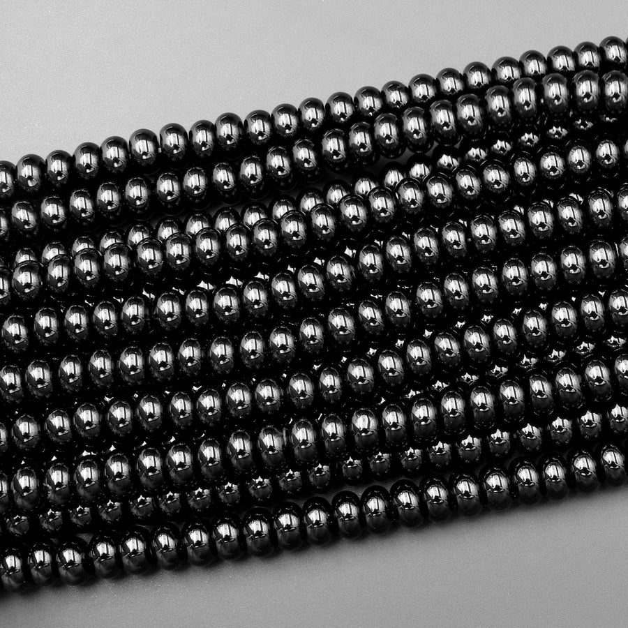 AAA Natural Black Onyx Rondelle Beads Smooth 6x4mm 8x5mm 10x6mm High Quality Natural Black Gemstone 15.5" Strand
