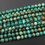 Rare Banded Natural Russian Amazonite 6mm 8mm 10mm Round Beads W Gold Copper Matrix 15.5" Strand