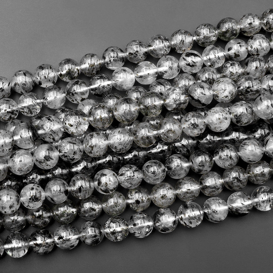 AAA Rare Natural Black Phantom Mica Quartz 6mm 8mm 10mm Round Beads 15.5" Strand