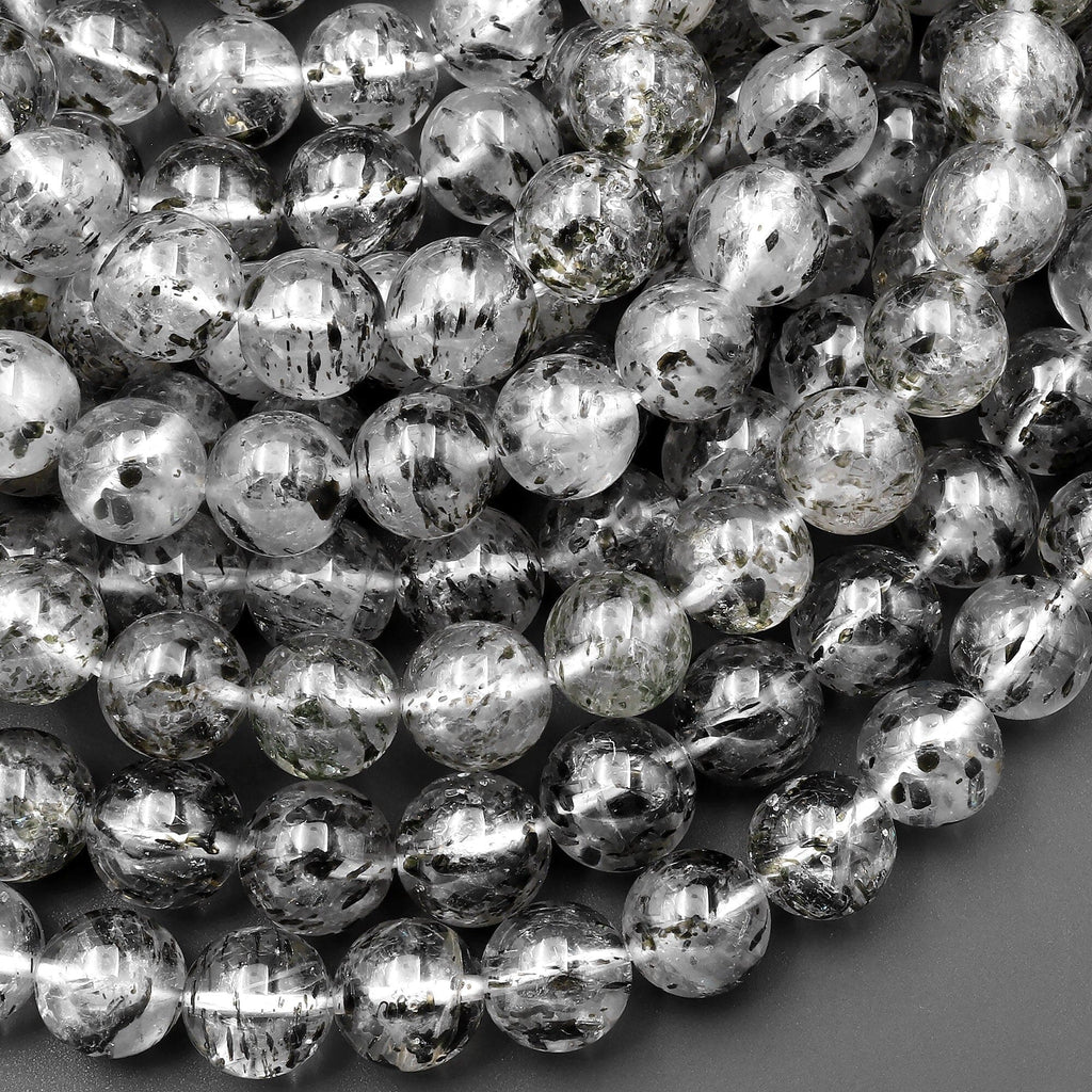 AAA Rare Natural Black Phantom Mica Quartz 6mm 8mm 10mm Round Beads 15.5" Strand