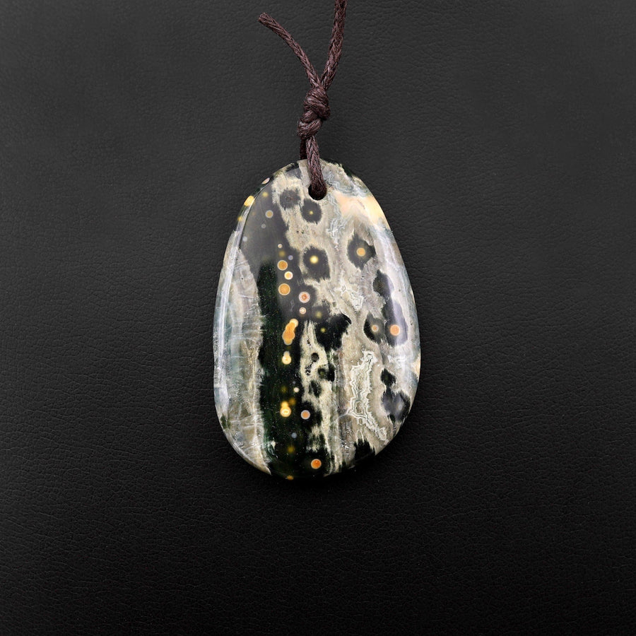 Natural Green Ocean Jasper Pendant Drilled Smooth Freeform Gemstone