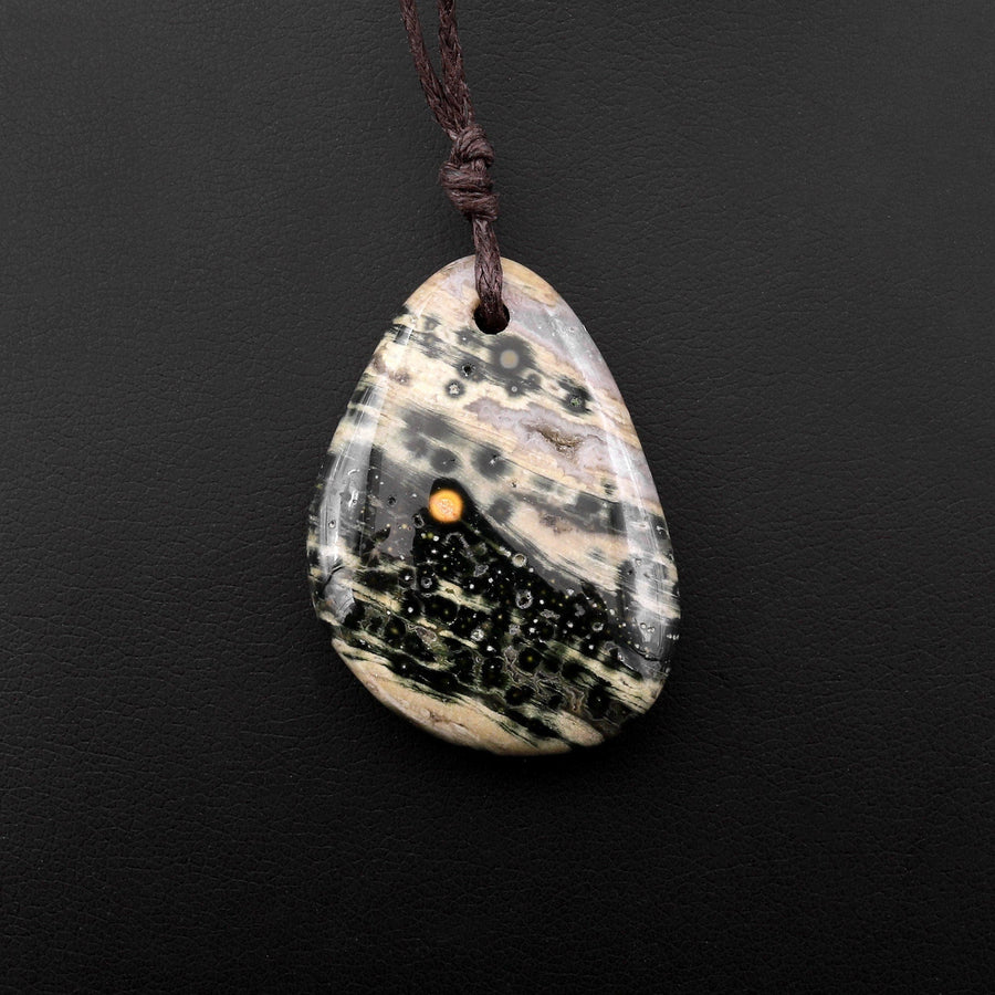 Natural Green Ocean Jasper Pendant Drilled Smooth Freeform Gemstone