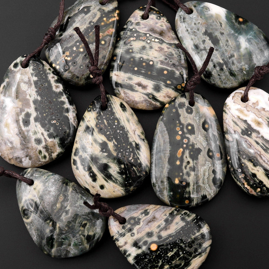 Natural Green Ocean Jasper Pendant Drilled Smooth Freeform Gemstone