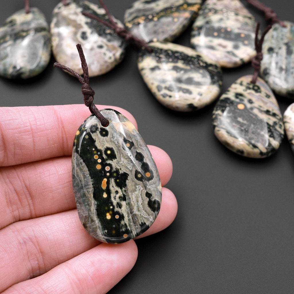 Natural Green Ocean Jasper Pendant Drilled Smooth Freeform Gemstone