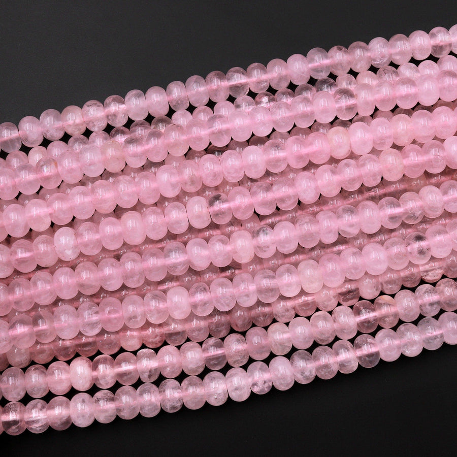 AAA Traslucent Natural Pink Rose Quartz Rondelle Beads 6x4mm 8x5mm 15.5" Strand