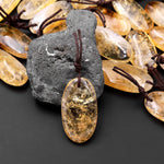Natural Golden Citrine Long Oval Pendant Bead Drilled Gemstone