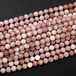 Natural Salmon Peach Moonstone 6mm 8mm 10mm Round Beads 15.5" Strand