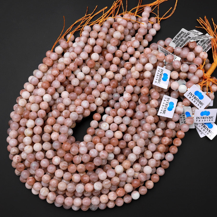 Natural Salmon Peach Moonstone 6mm 8mm 10mm Round Beads 15.5" Strand