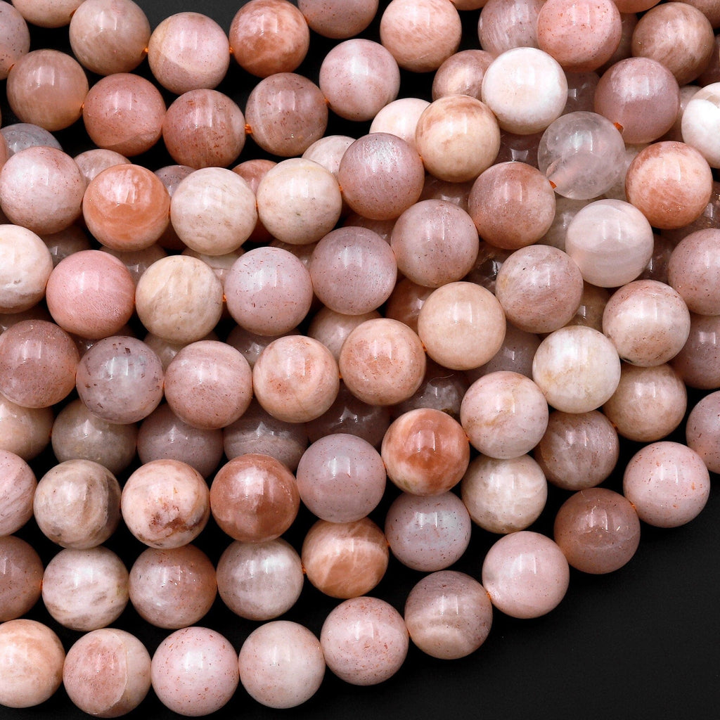 Natural Salmon Peach Moonstone 6mm 8mm 10mm Round Beads 15.5" Strand