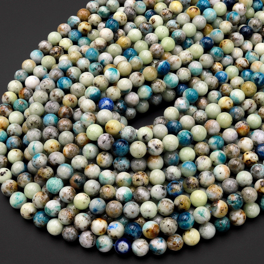 Natural Pyrite in Dioptase Smooth Round Beads 6mm 8mm 10mm Gemstone from Congo 15.5" Strand