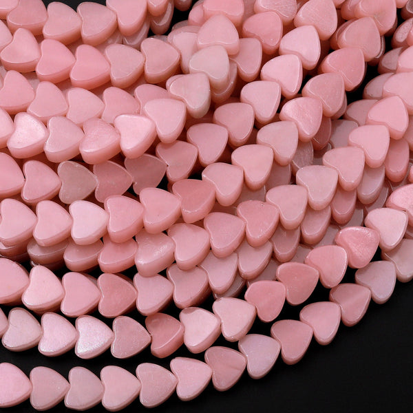 Natural Pink Opal Smooth Heart Beads 15.5" Strand