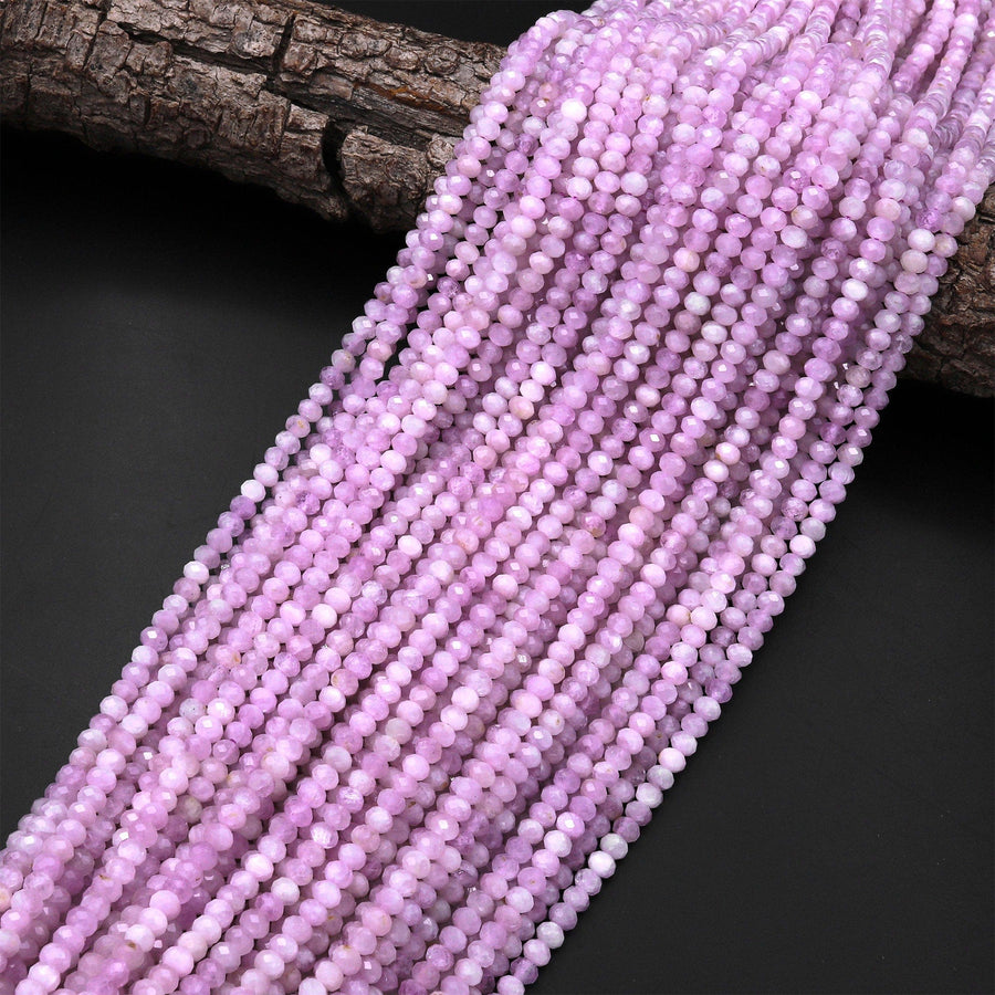 AAA Natural Kunzite  Faceted Rondelle 4mm Beads Real Genuine Violet Purple Pink Kunzite Gemstone 15.5" Strand