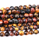 Faceted Natural Brown Red Blue Tiger's Eye 6mm 8mm 10mm Coin Beads Gemstone 15.5" Strand