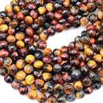 Faceted Natural Brown Red Blue Tiger's Eye 6mm 8mm 10mm Coin Beads Gemstone 15.5" Strand