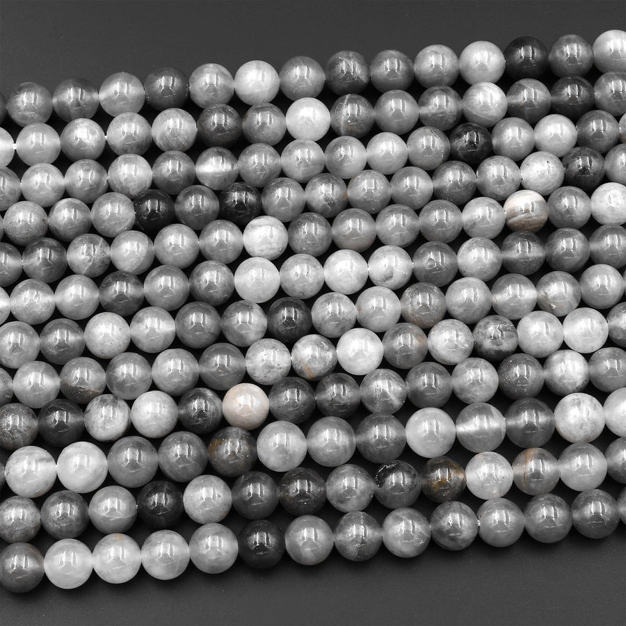 Natural Stormy Gray Quartz Round Beads 4mm 6mm 8mm 15.5" Strand