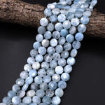 AAA Faceted 12mm 14mm Blue Aquamarine Coin Beads Flat Disc Dazzling Facets Natural Gemstone 15.5" Strand