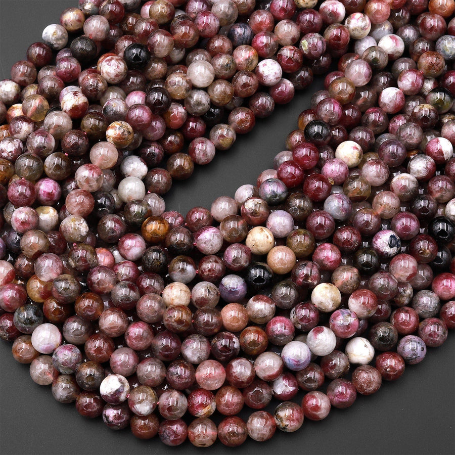 Natural Rubellite Tourmaline 4mm 6mm 8mm Smooth Round Beads 15.5" Strand