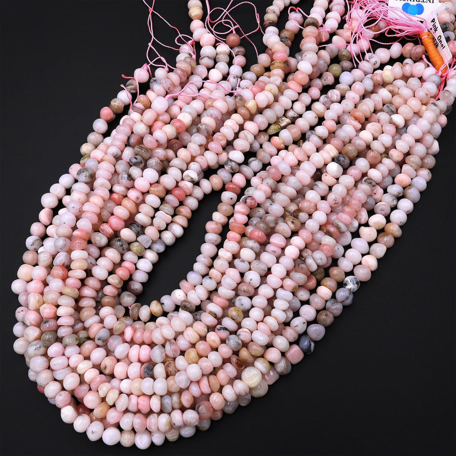 Natural Peruvian Pink Opal Freeform Pebble Nugget Rounded Beads Gemstone 15.5" Strand
