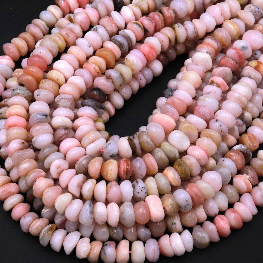 Natural Peruvian Pink Opal Freeform Pebble Nugget Rounded Rondelle Beads Gemstone 15.5" Strand