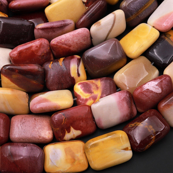 Natural Australian Mookaite Beads 13x18mm Rectangle Cushion Natural Sunset Color Red Yellow Maroon Red Creamy White 15.5" Strand