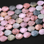 Faceted Natural Blue Green Aquamarine Peach Pink Morgonite Vertically Drilled Teardrop Beads 15.5" Strand
