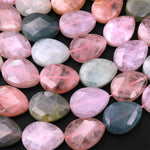 Faceted Natural Blue Green Aquamarine Peach Pink Morgonite Vertically Drilled Teardrop Beads 15.5" Strand