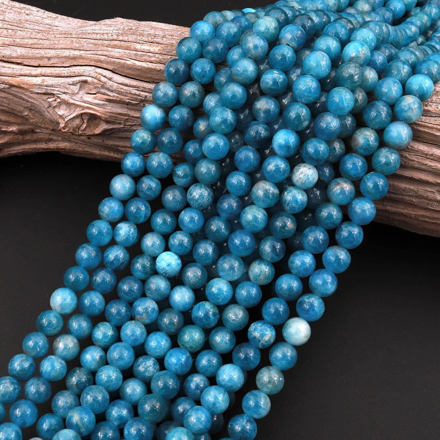 AAA Natural Light Teal Blue Apatite 4mm 6mm 8mm 10mm Round Beads Translucent Gemstone 15.5" Strand