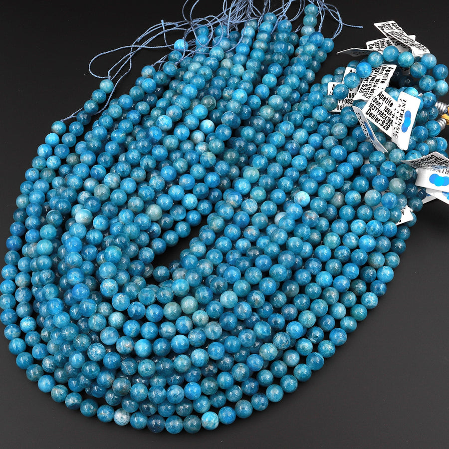 AAA Natural Light Teal Blue Apatite 4mm 6mm 8mm 10mm Round Beads Translucent Gemstone 15.5" Strand