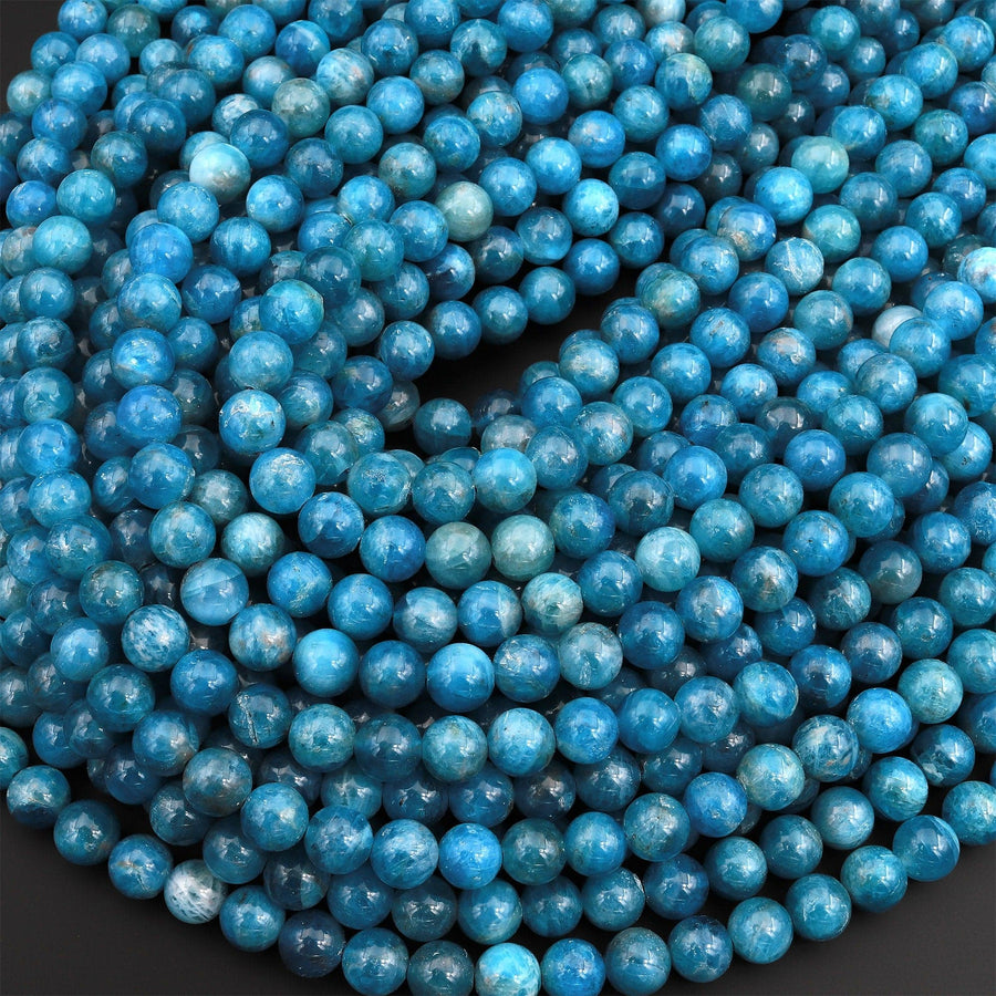 AAA Natural Light Teal Blue Apatite 4mm 6mm 8mm 10mm Round Beads Translucent Gemstone 15.5" Strand