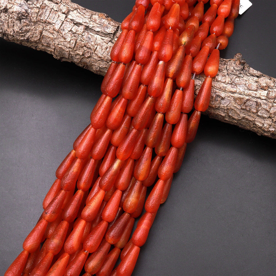 AAA Orange Red Gobi Agate Long Teardrop Beads 15.5" Strand