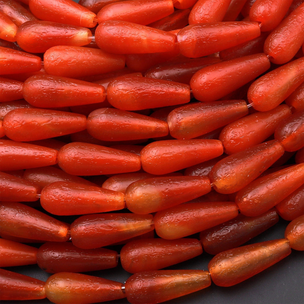 AAA Orange Red Gobi Agate Long Teardrop Beads 15.5" Strand