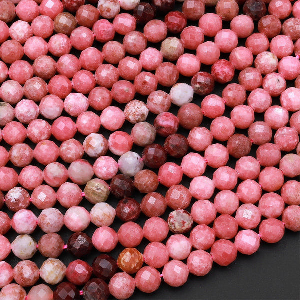 Faceted Natural Red Pink Thulite 4mm Round Beads Micro Diamond Cut Gemstone From Norway 15.5" Strand