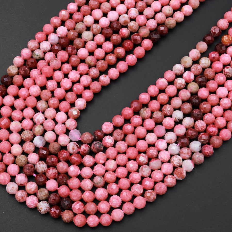 Faceted Natural Red Pink Thulite 4mm Round Beads Micro Diamond Cut Gemstone From Norway 15.5" Strand