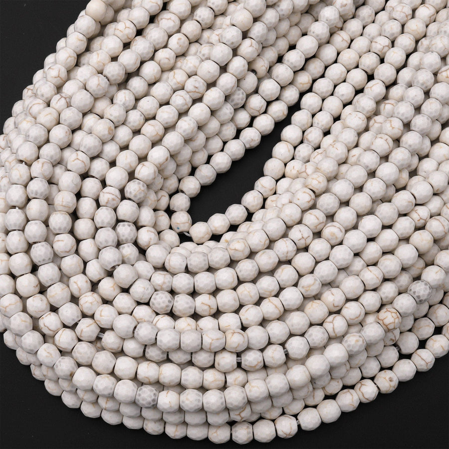 Faceted Natural White Magnesite 6mm Round Beads 15" Strand