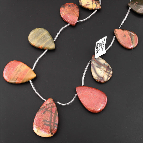 Red Creek Jasper Teardrop Beads Red Green Yellow Brown Natural Cherry Creek Multi Color Picasso Jasper 15.5" Strand