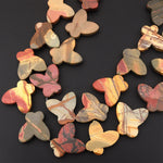 Carved Red Creek Jasper Beads Butterfly Earthy Red Green Yellow Brown Natural Cherry Creek Multi-color Picasso Jasper 15" Strand