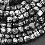 AAA Faceted 4mm 6mm Snowflake Obsidian Cube Beads Dazzling Natural Gemstone 15.5" Strand