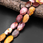 Faceted Natural Australian Mookaite Rectangle Beads Sunset Colors Red Yellow Maroon Red Creamy Beige 15.5" Strand