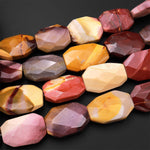 Faceted Natural Australian Mookaite Rectangle Beads Sunset Colors Red Yellow Maroon Red Creamy Beige 15.5" Strand