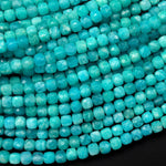 AAA Natural Peruvian Blue Amazonite Faceted 4mm Cube Square Beads Stunning Aqua Blue Gemstone 15.5" Strand