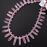AAA Small Natural Pink Rose Quartz Faceted Double Terminated Pointes Side Drilled Focal Pendant Beads Bullet Bicone 15" Strand